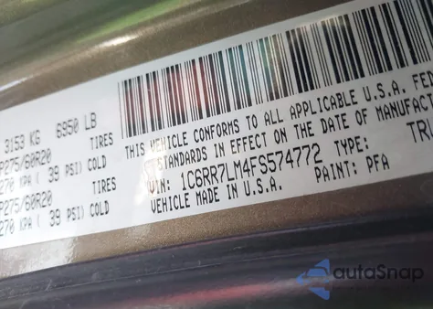 2015 Ram 1500 Outdoorsman из США, поврежденный, VIN 1C6RR7LM4FS574772